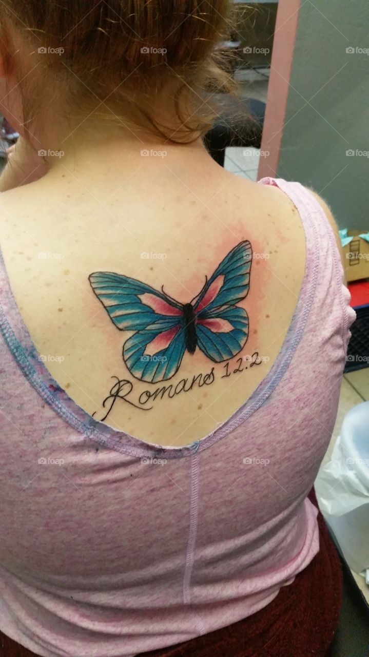 A Romans Bible Verse that inspired change to come in my life. The verse reads Do not conform to the ways of this world but be transformed by the renewal of your mind. The butterfly also adds to the image of transformation.