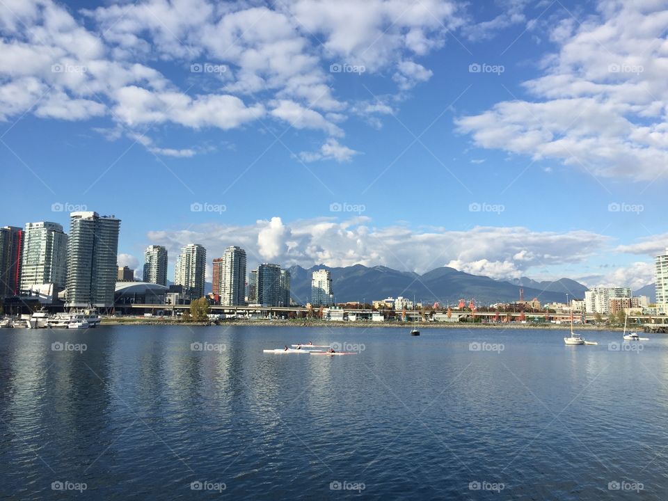 View of the north shore mountains and downtown east side in beautiful Vancouver, British Columbia 