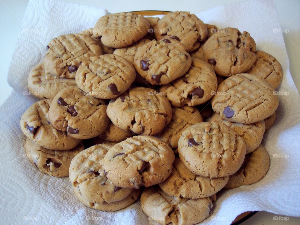 A Plate of Homemade Peanut Butter Chocolate Chip Cookies