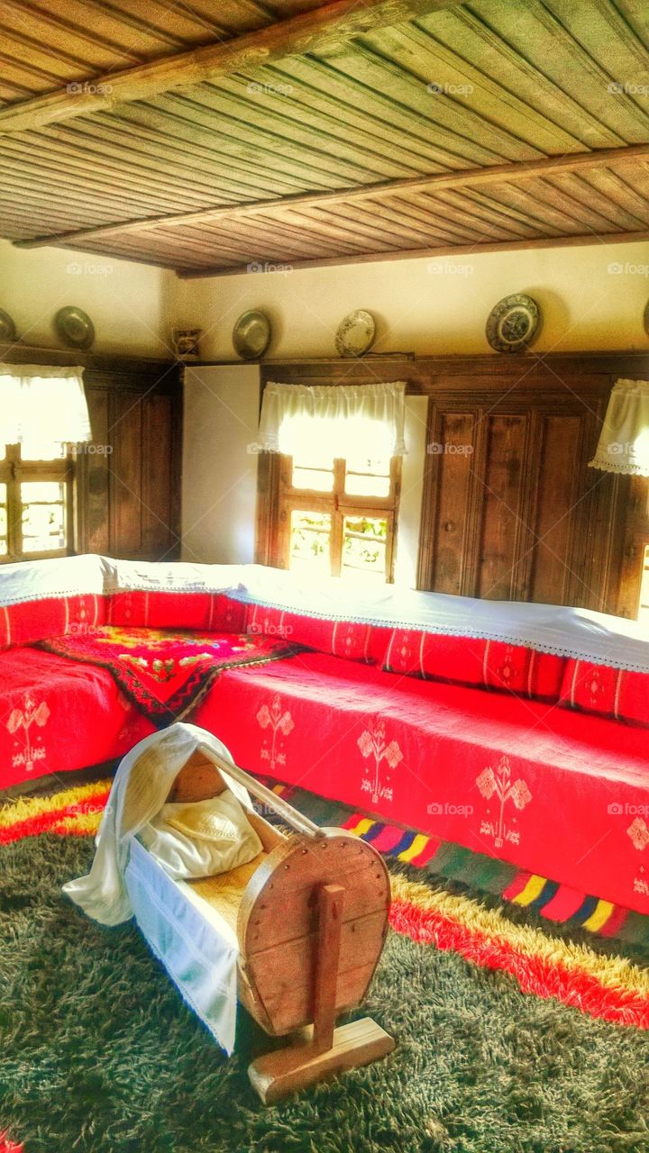 house, cot, sofa, bed, lambri, slats, curtains, windows, country,