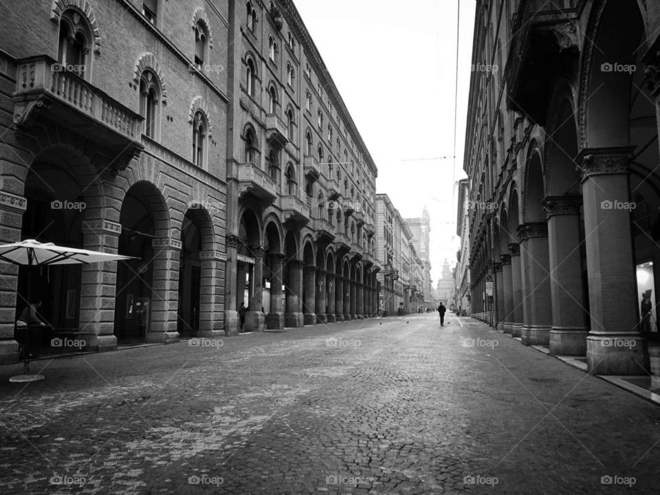 City streets of Bologna in the morning light.