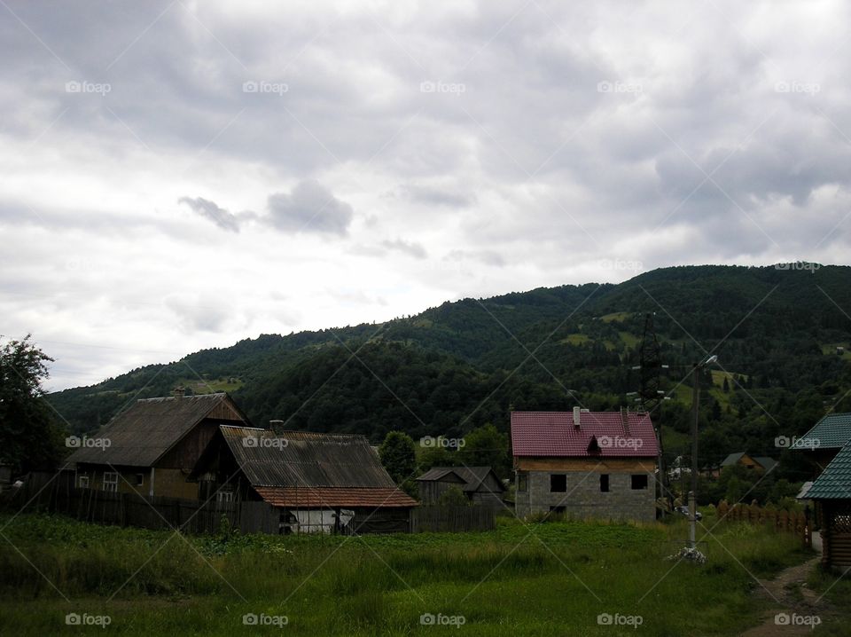 Traditional huzul village in the Carpathian Mountains 