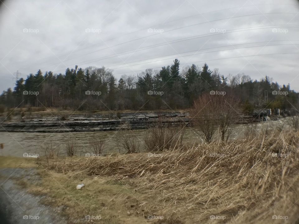 Wide angle shot of edge of river