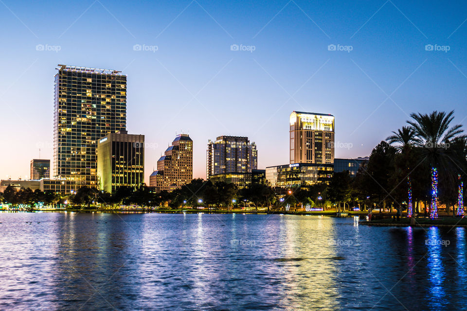 Illuminated view of city