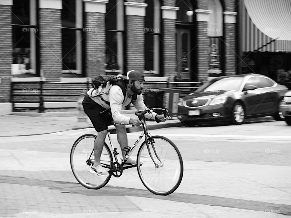 City Cycling . Cyclist maneuvering through the city