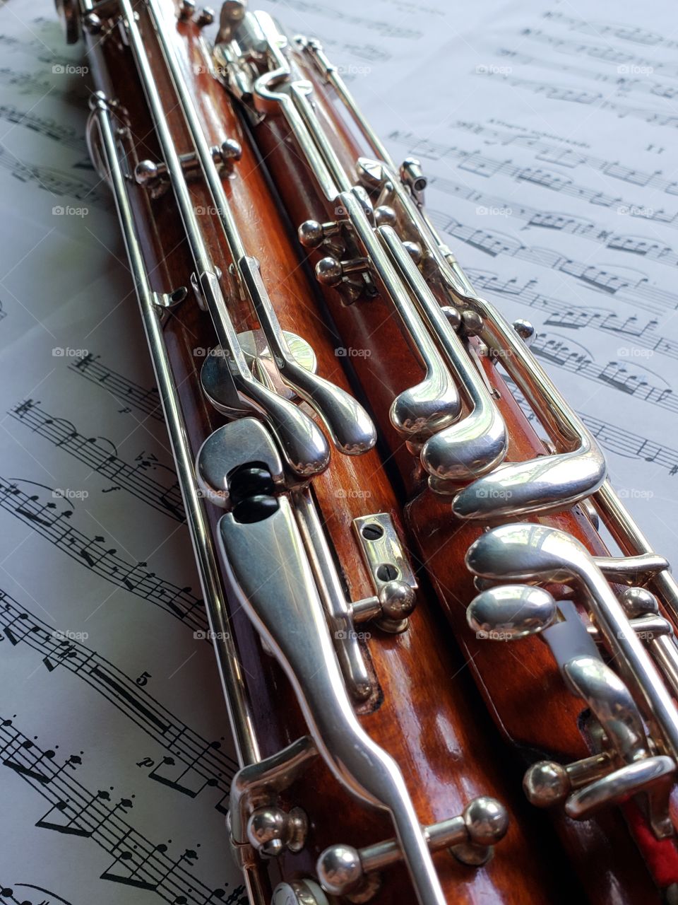 bassoon with sheet music background