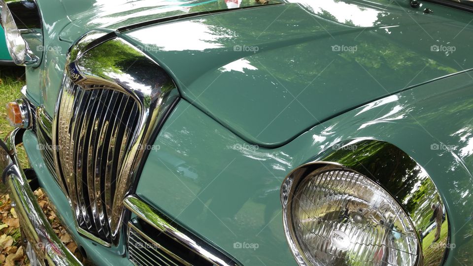 vintage Riley car in turquoise