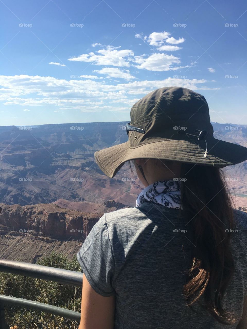 Gazing down into the Grand Canyon, taking in the awe and wonder of the spectacular scenery. 