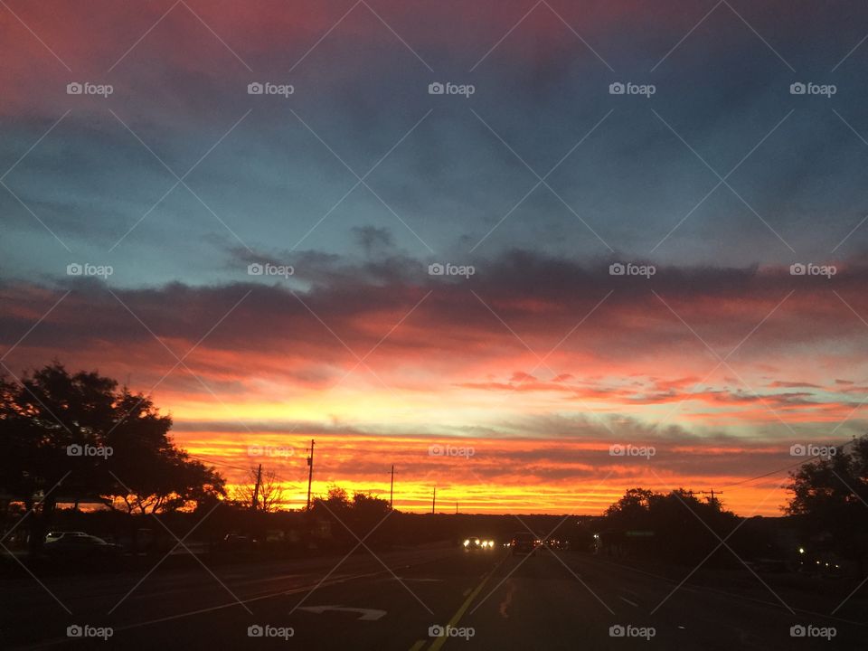 Sunset over the Texas Hill Country - in an AUSTIN subdivision looking at the sky at dusk