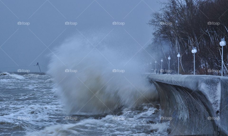 water in motion during storming waves on the Baltic sea in Poland