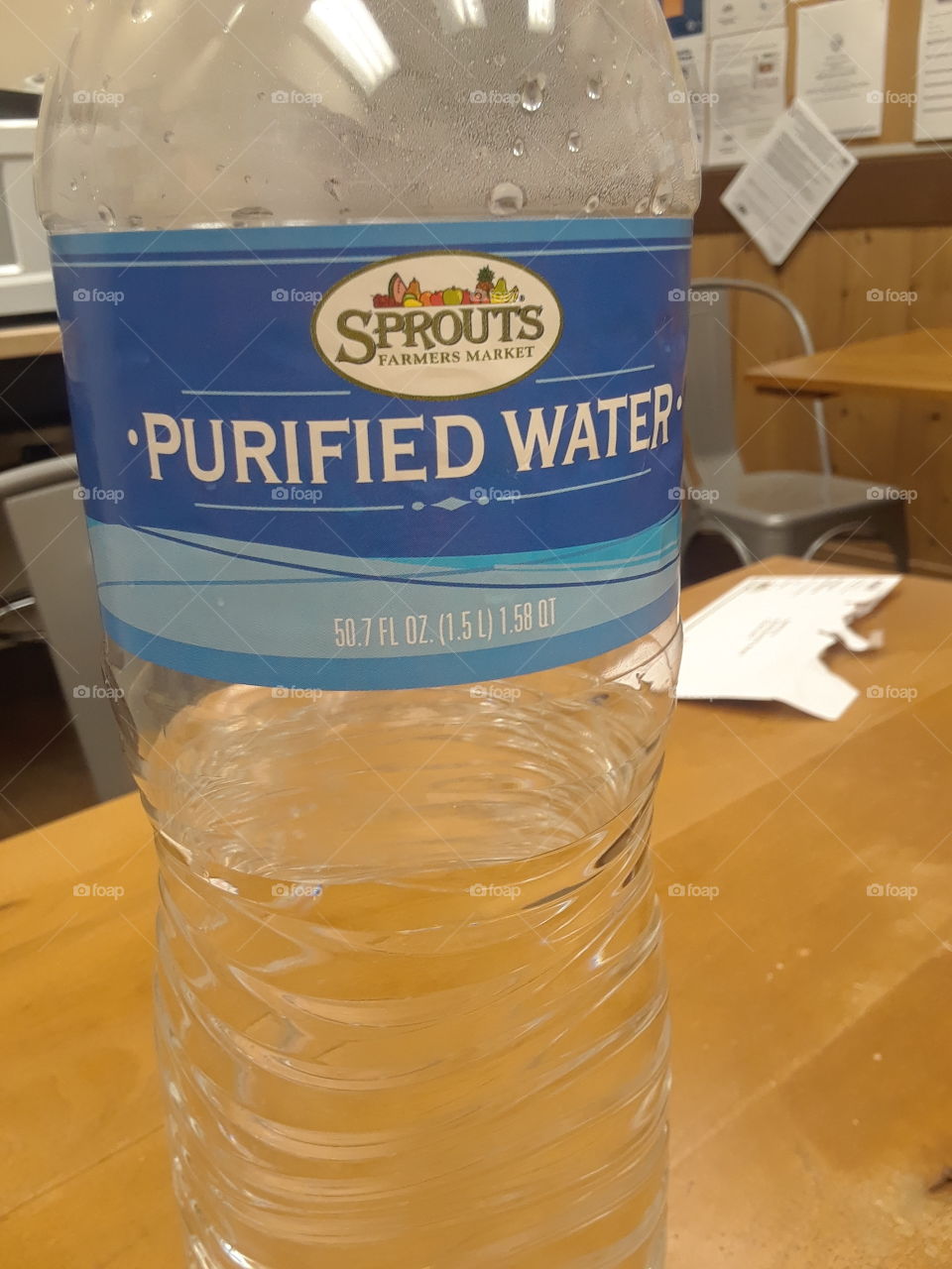 pur drinking water.healthy living and great taste.sprouts water is pretty nice.Basketball and water go together. $1 for a large water which is a fine deal.