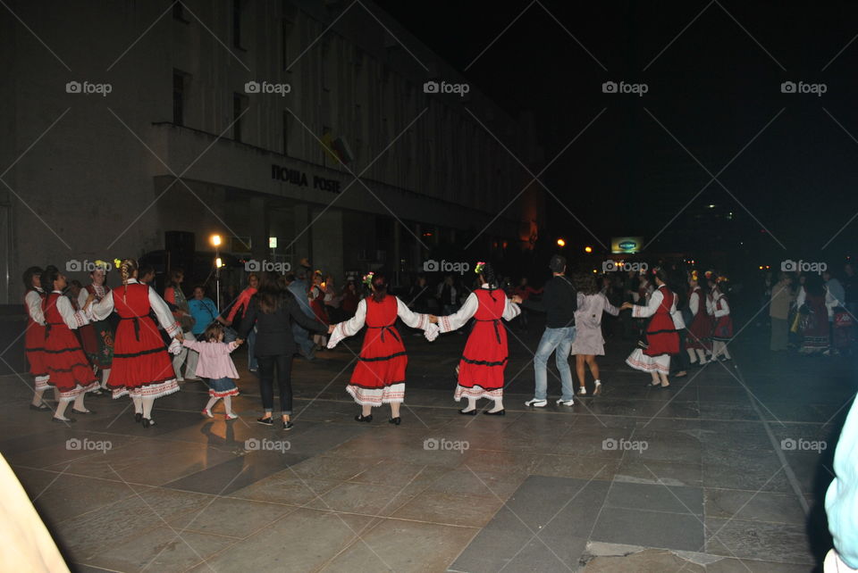 Bulgarians dancing traditional dance horo