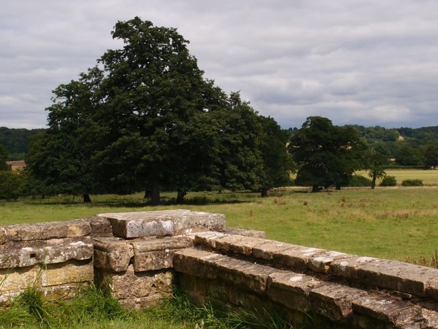 The remains of an old castle on the grounds of Castle Howard in the English countryside. 