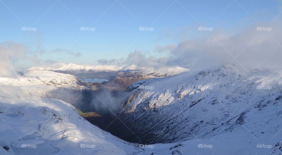 The view over borrowdale from great end in the Lake District.