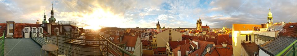 View from a rooftop in Prague, sunset