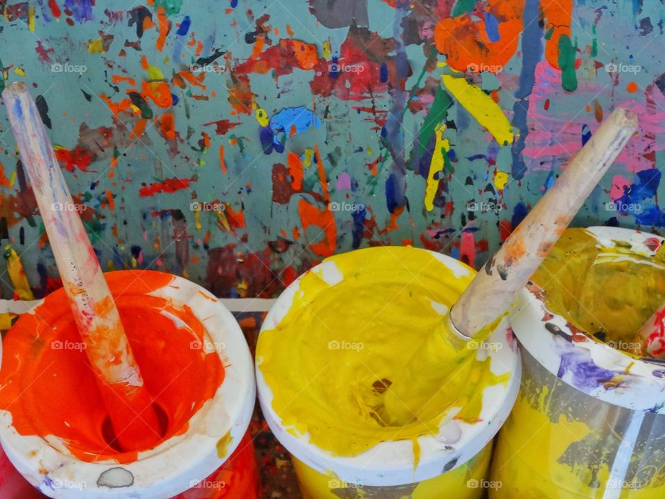 Colorful Paint Set In A Kindergarten Classroom
