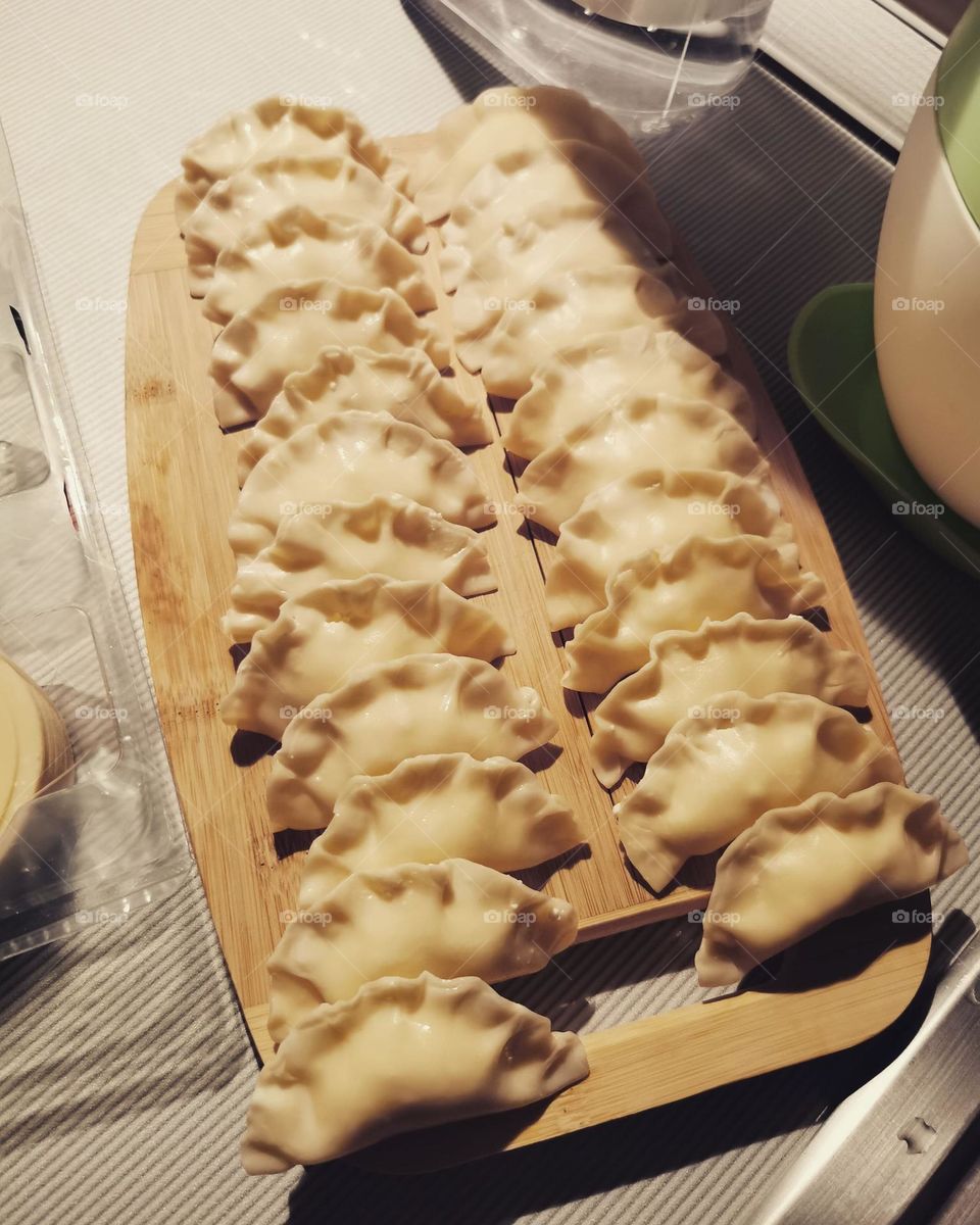 Dyi craft handmade Dumplings home kitchen house table served eat tasty view inside indoor view bio fresh yummy healthy meat cook cooking cooked prepared well done Art culinary