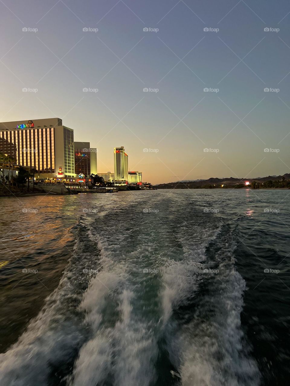 Sunset riding on a water taxi along the Colorado River in
Laughlin Nevada