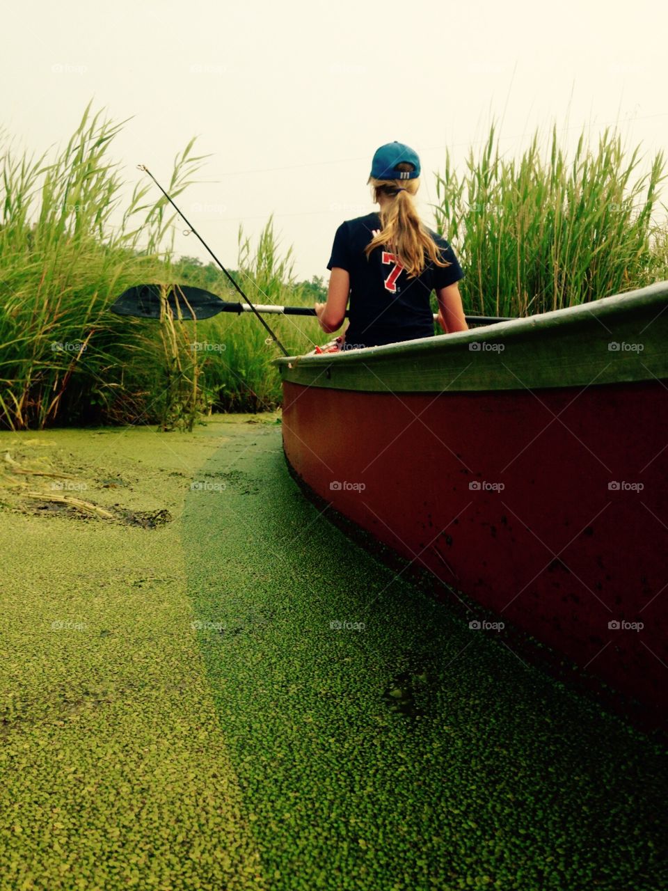 Canoeing through reeds