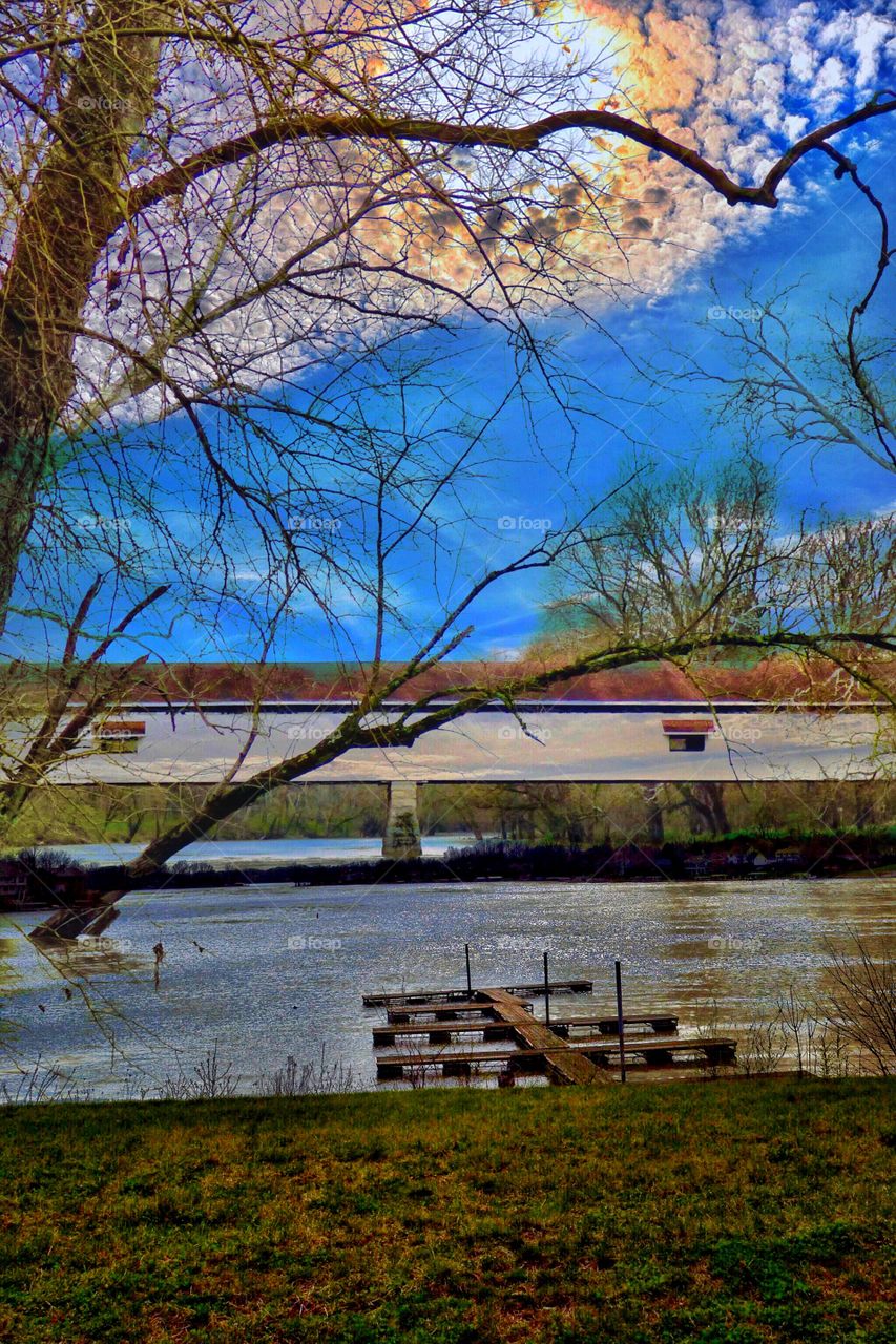 Covered bridge and lake edit 