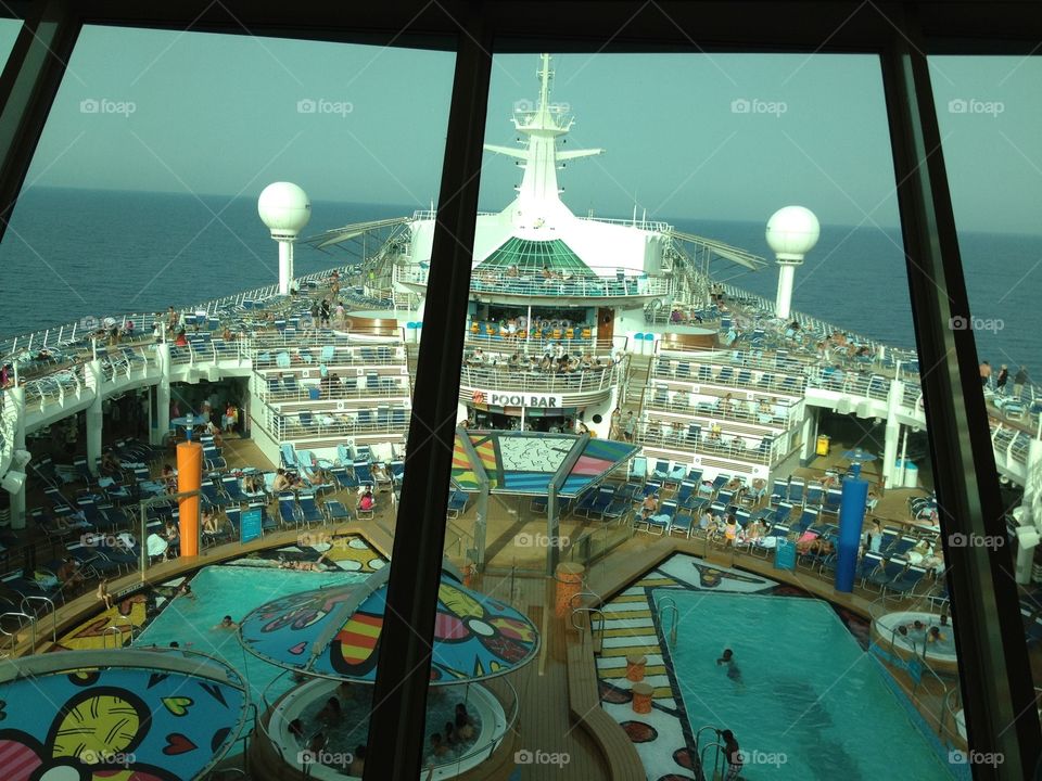 On the Royal caribben. Take a picture on the higher deck of the Mariner of the sea.