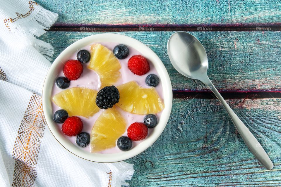 High angle view of delicious dessert