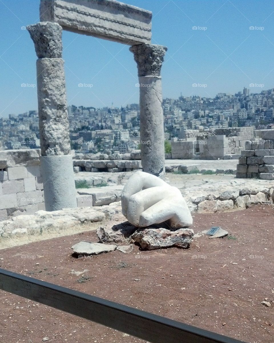 Colossal hand from statue, likely of Hercules. Amman Citadel, Jordan.