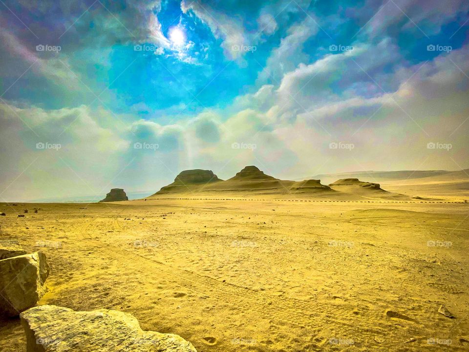 Faiyum desert. Sand dunes and dramatic skies.