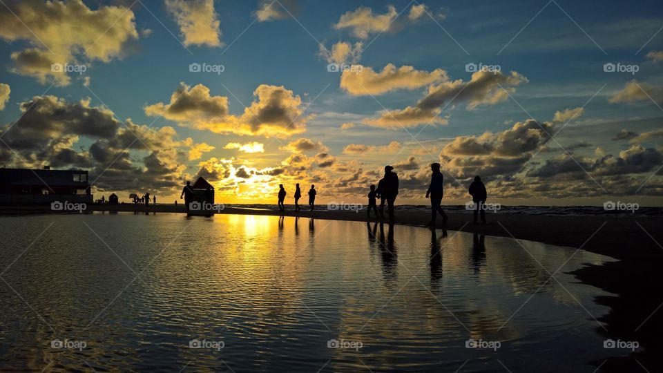 Spectacular view, sunset on a beach.