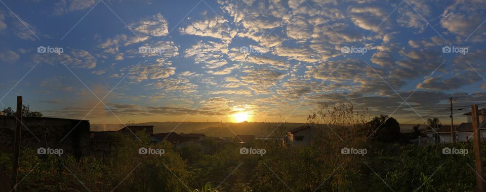 Golden Hour - Sunrise view in the country side, large landscape photo (panorama / pano)