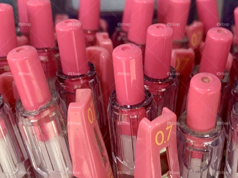 Pink pens closeup