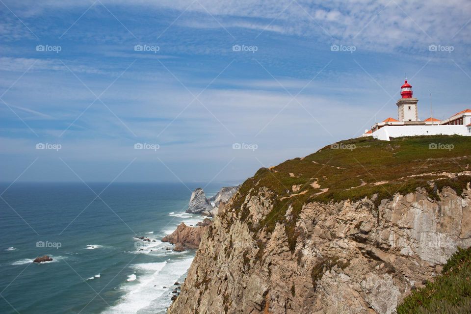 Beautiful landscape, blue sky, ocean. Cabo de roca, Portugal