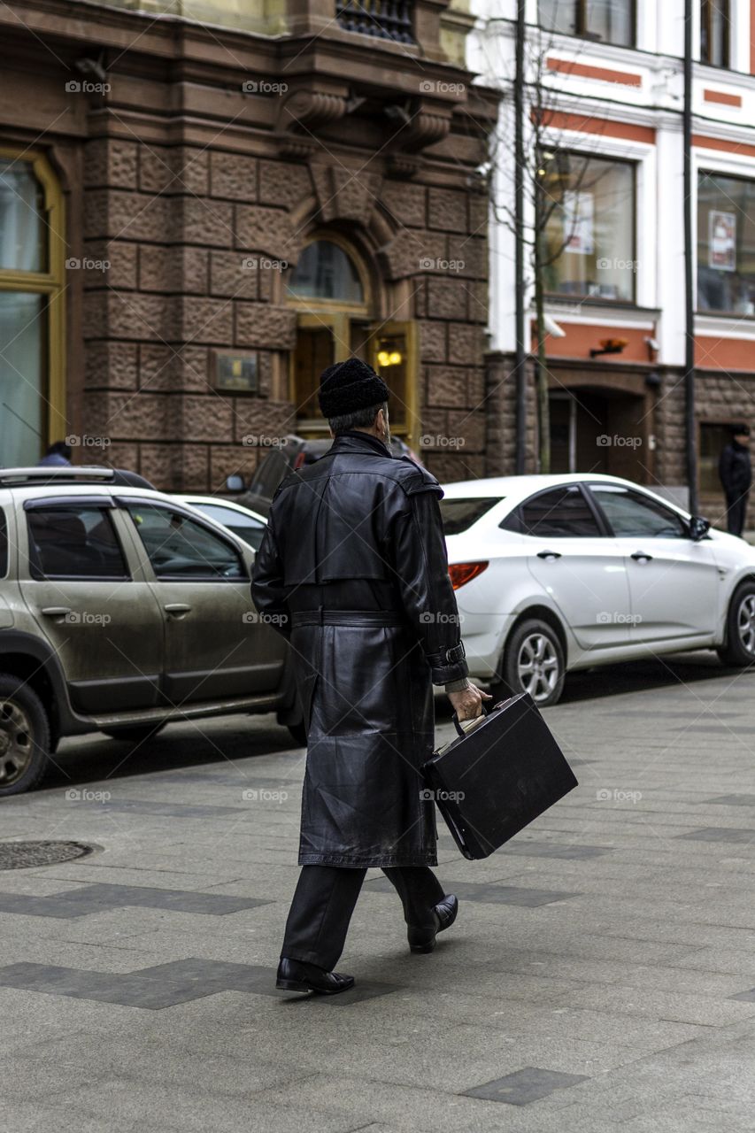 Man is walking in Moscow 