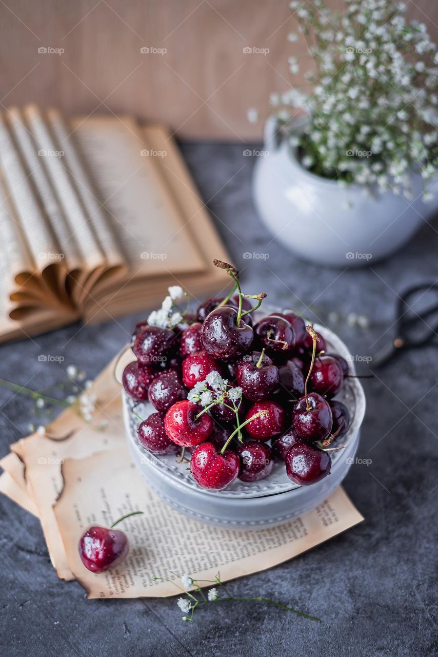 Fresh cherries.