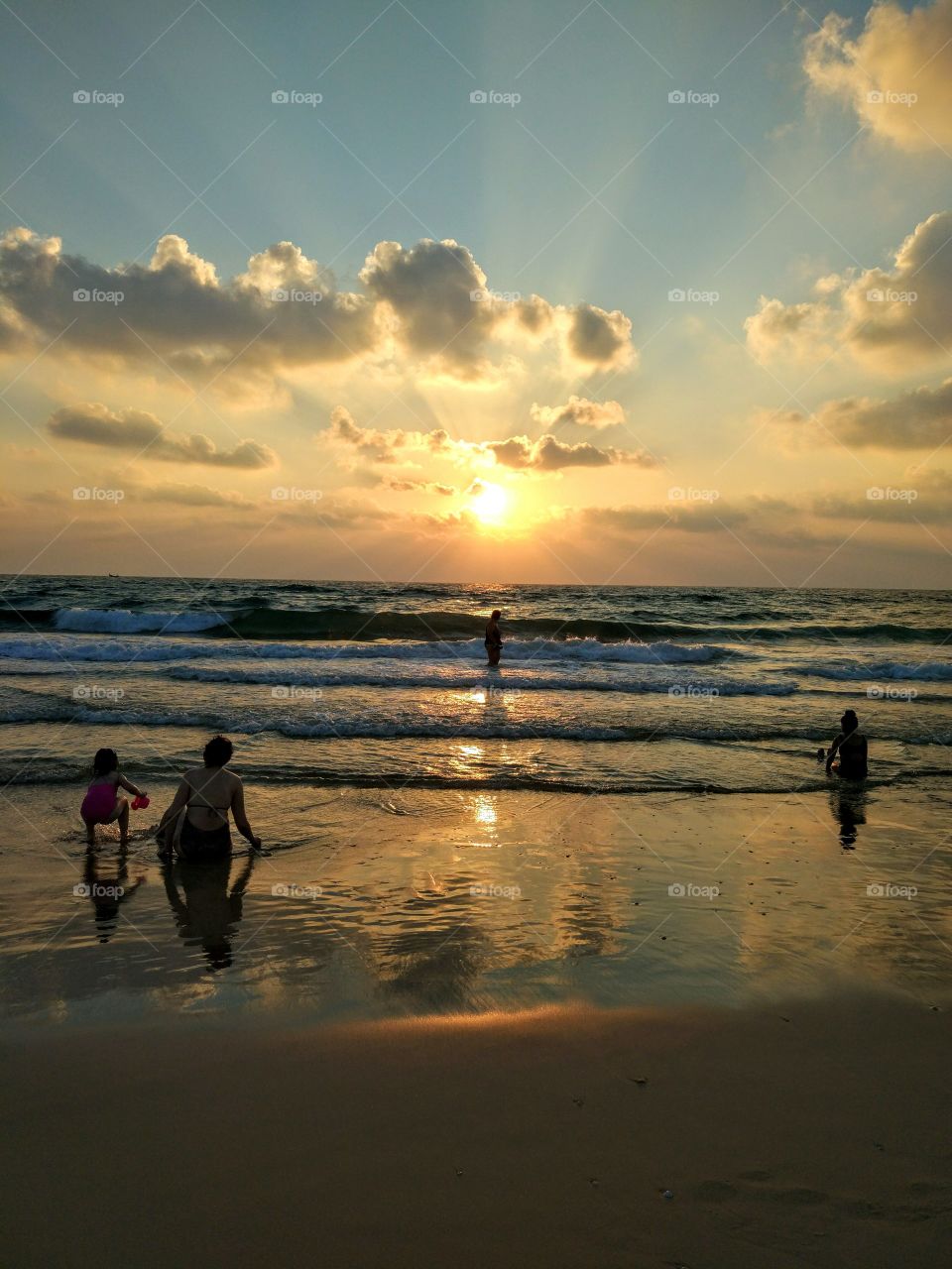 Beach sunset sea waves