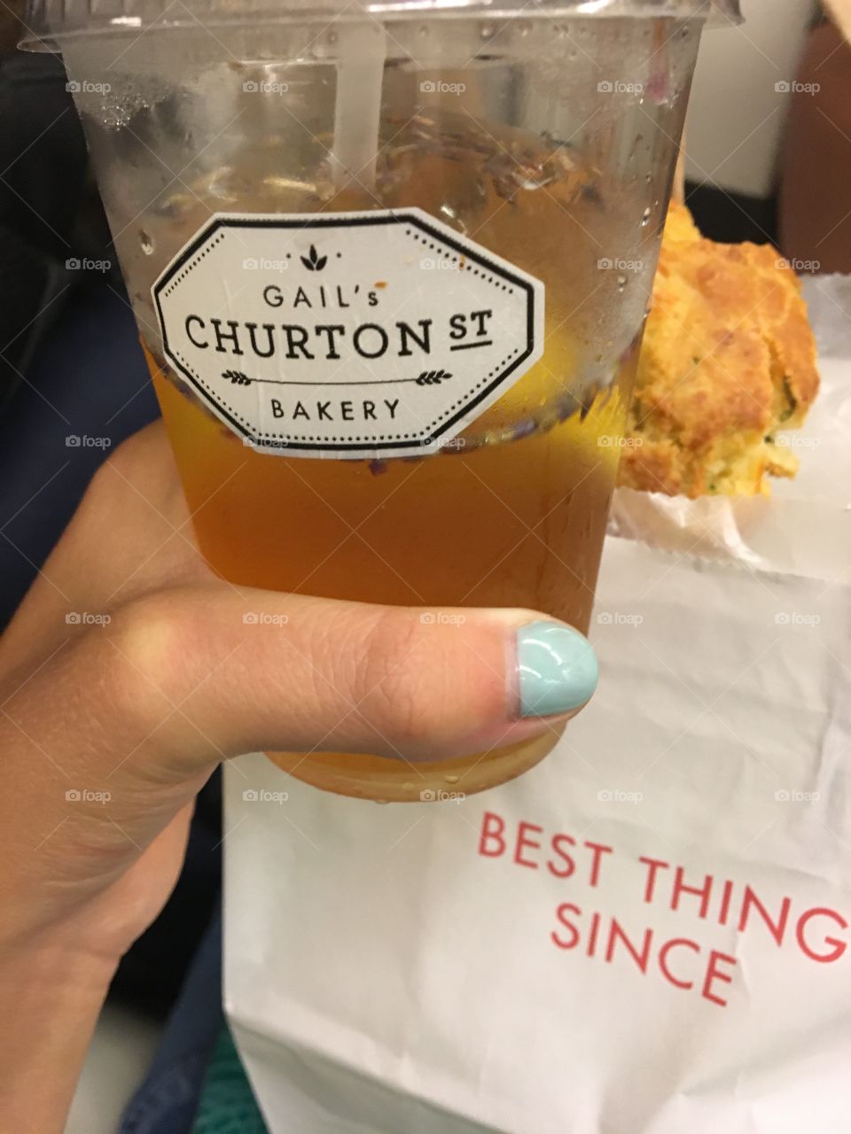 Scone and iced tea from a London Bakery
