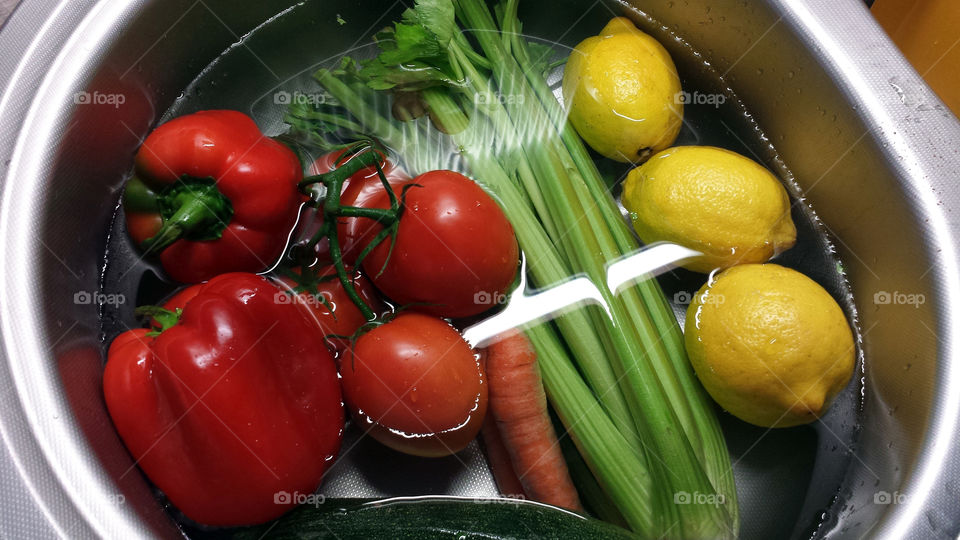 Vegetables in sink