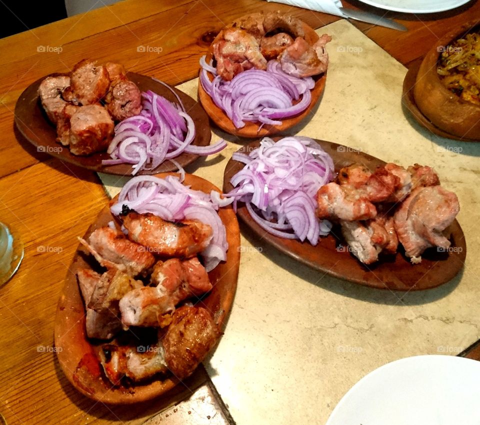 tonight pork shashlik with onions and beer, Tbilisi, Georgia