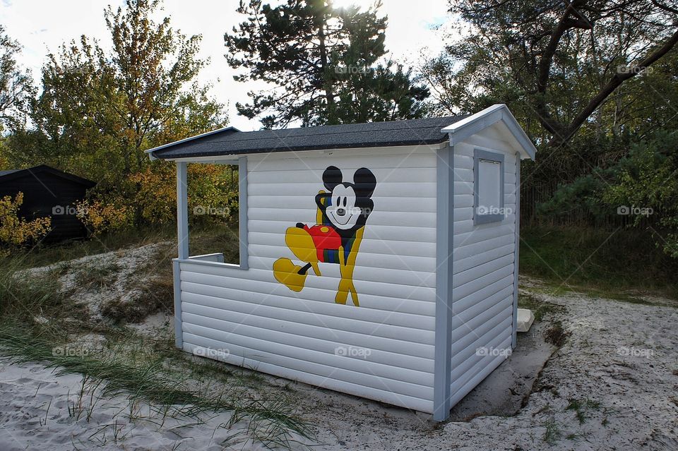 Mickey Mouse on beach hut wall