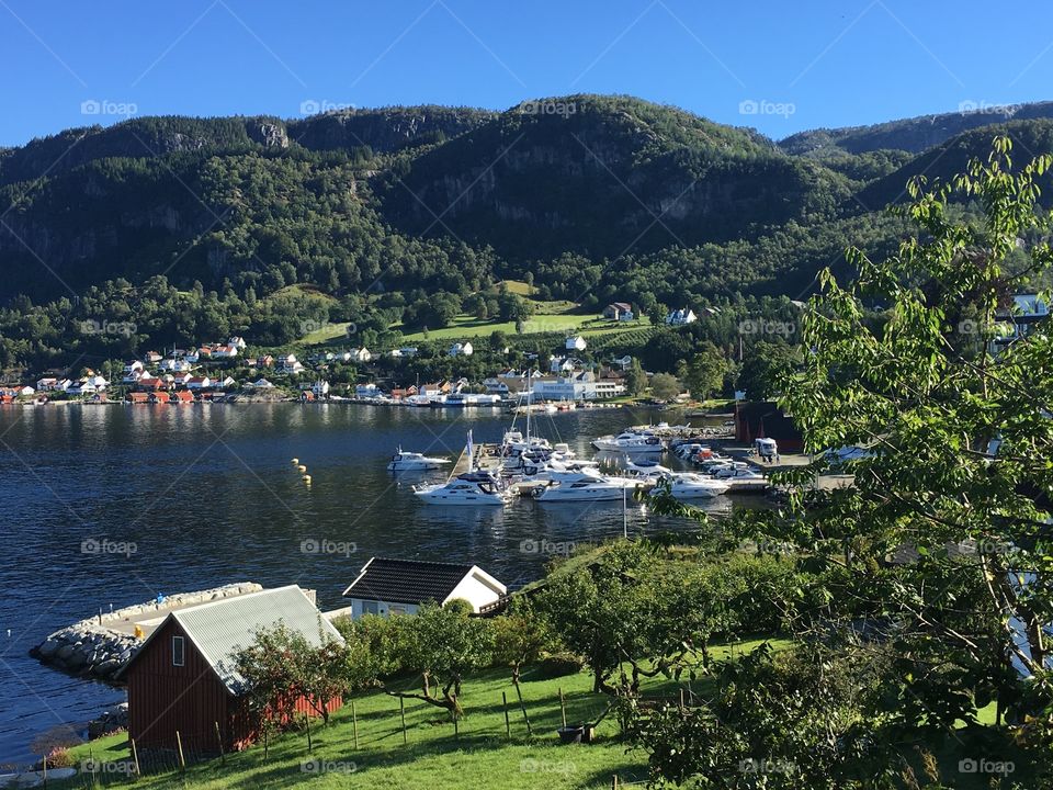 Overlooking the small village Hjelmeland, by the fjord Hjelmelandsvågen Norway