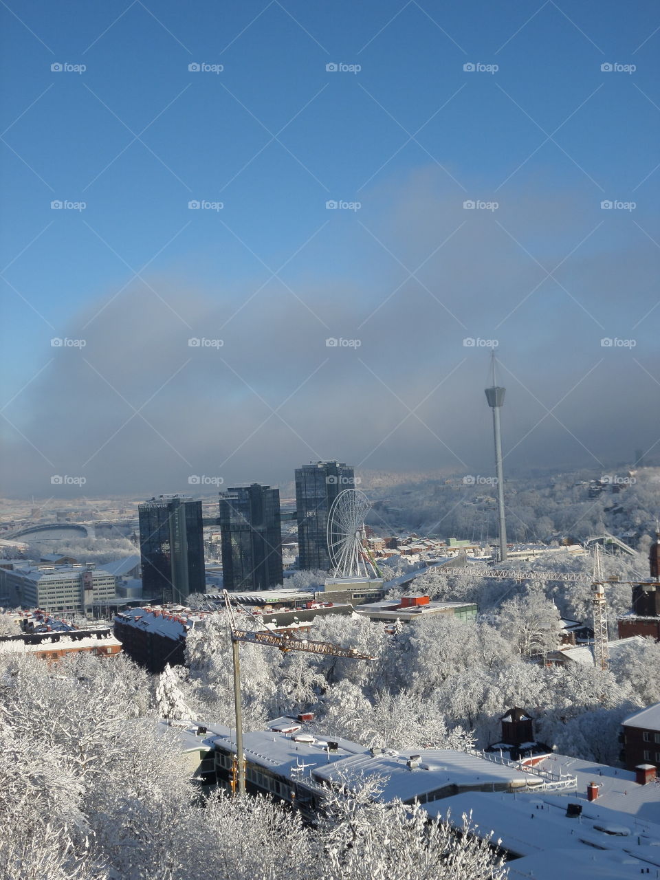 The story of Gothia towers . Winter landscape over Gothia towers and Liseberg
