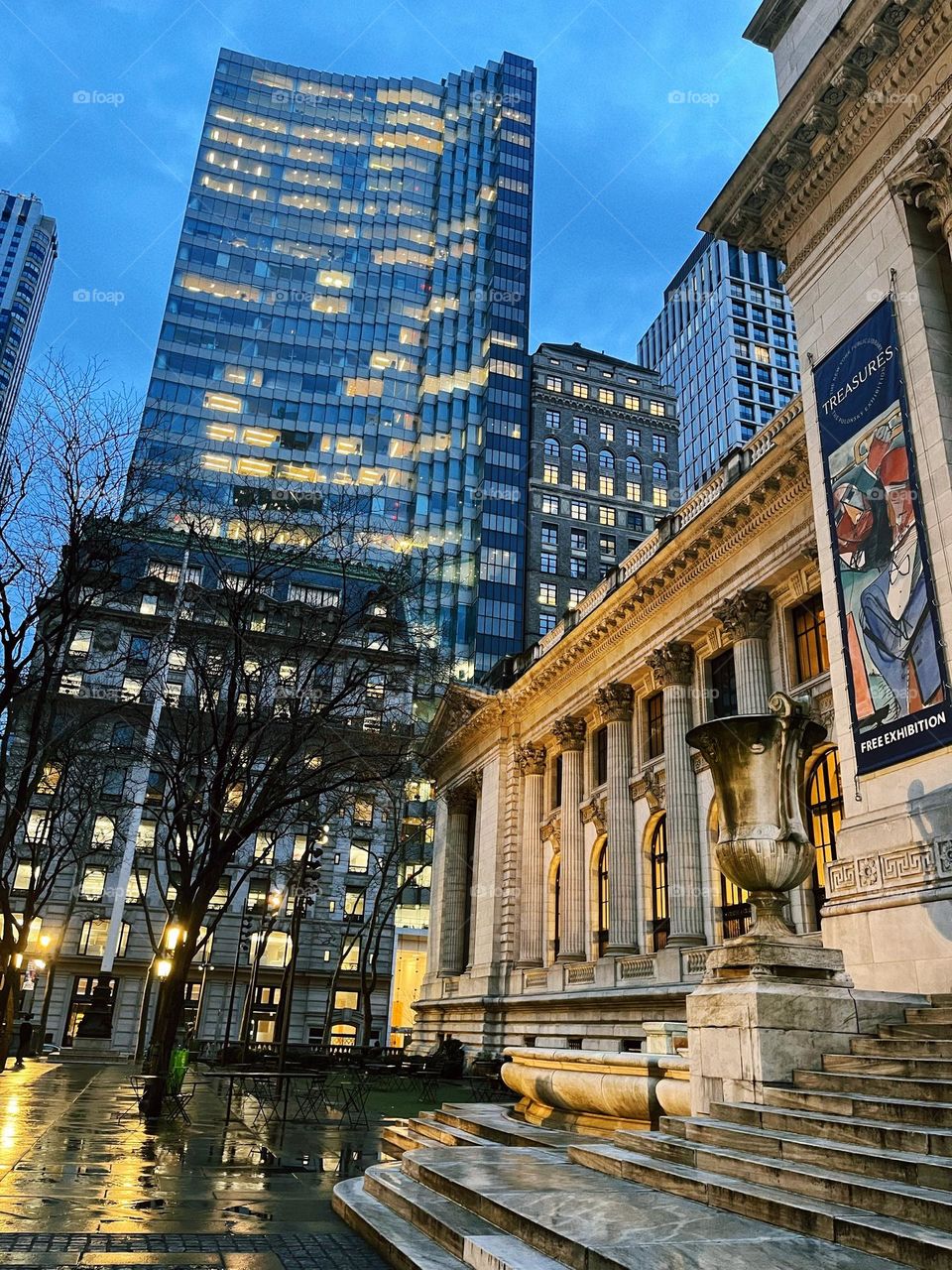 New York public library night view