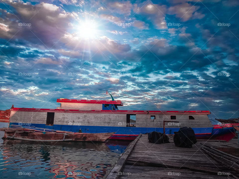 anchored at the pier