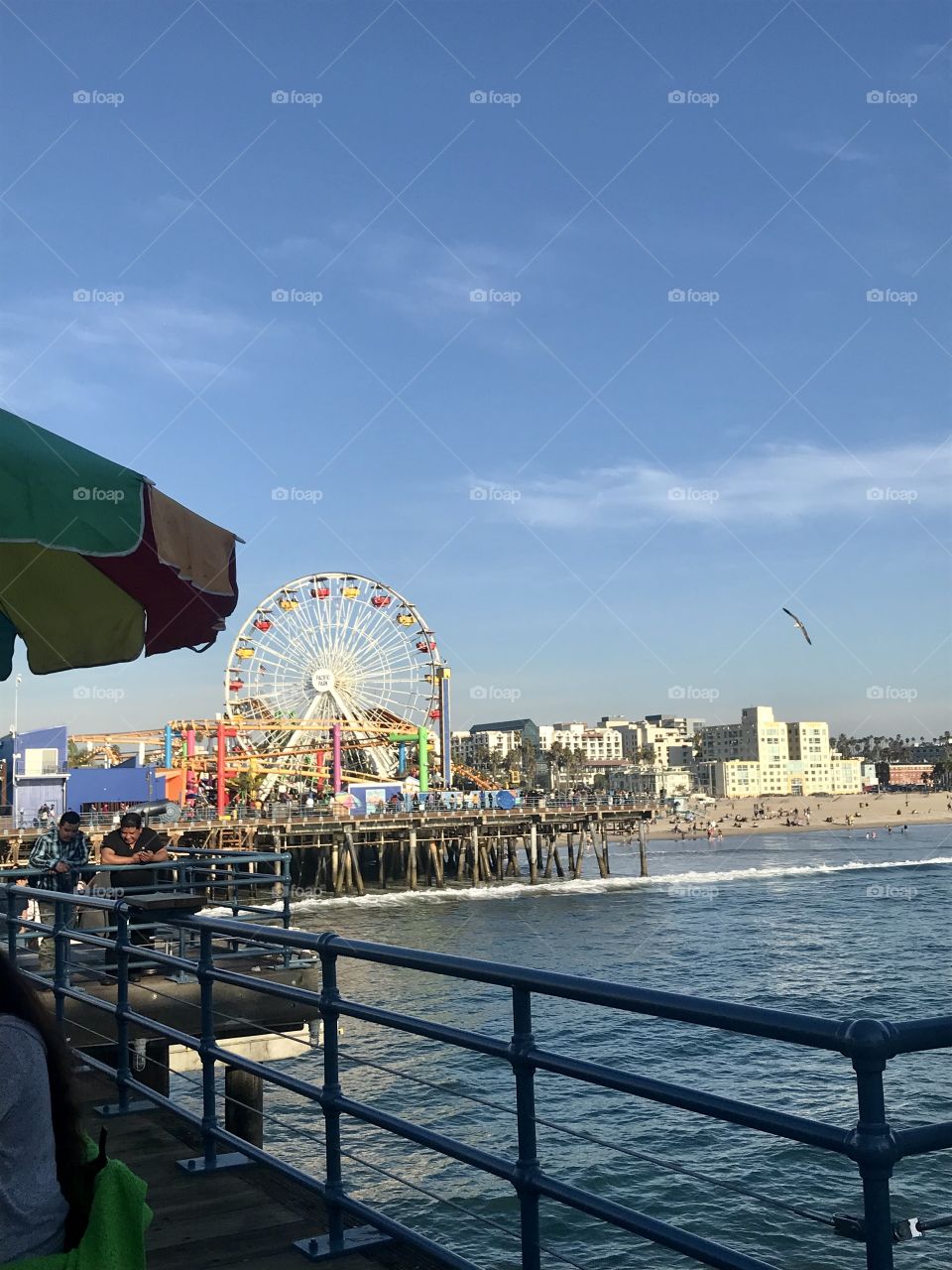 Beautiful view of the Santa Monica pier in Los Angeles california at the beach from the boardwalk