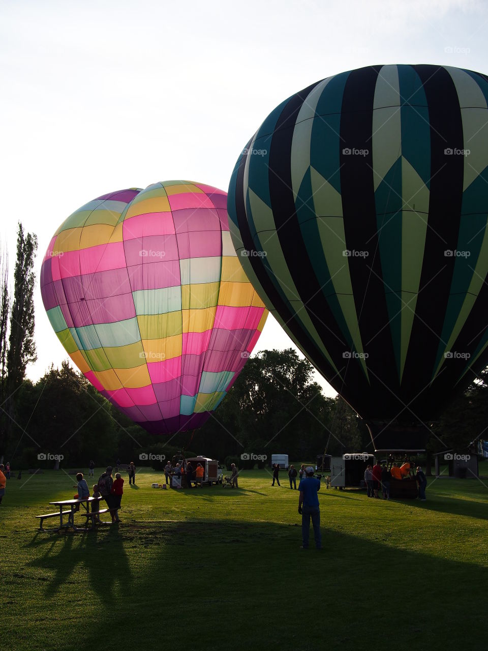 Colorful hot-air-balloons at a summer festival in Prineville in Central Oregon on a summer morning 