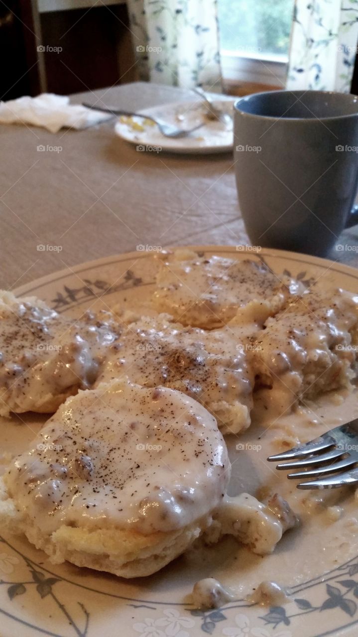 Grandma's homemade biscuits and gravy