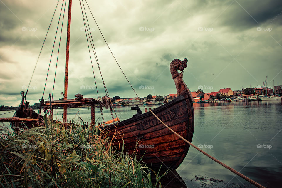 Viking boat in harbour