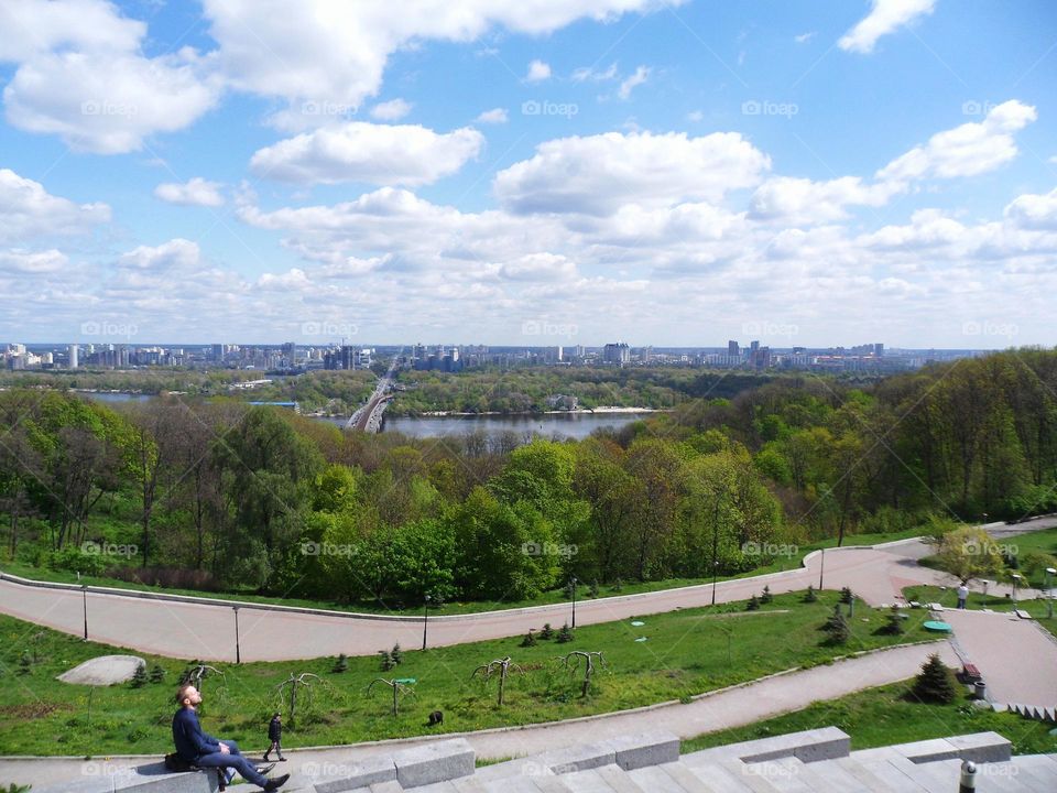 man resting in the park of the city of Kiev