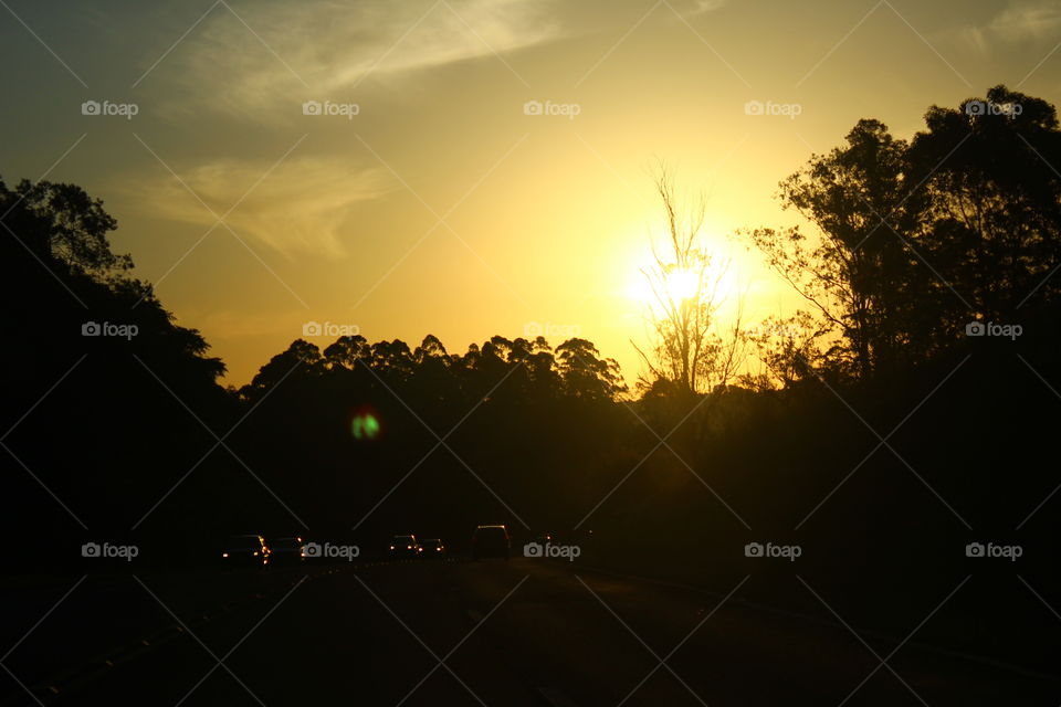 sunset on highway