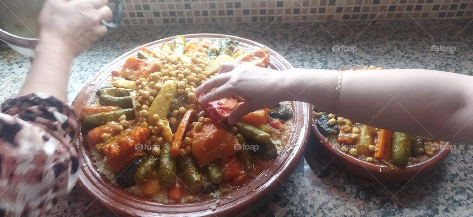 the delicious and famous food in Morocco :  the COUSCOUS.